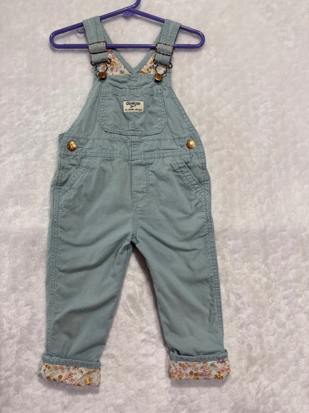 OshKosh B'gosh sage light blue baby/toddler vest back overalls 2T
